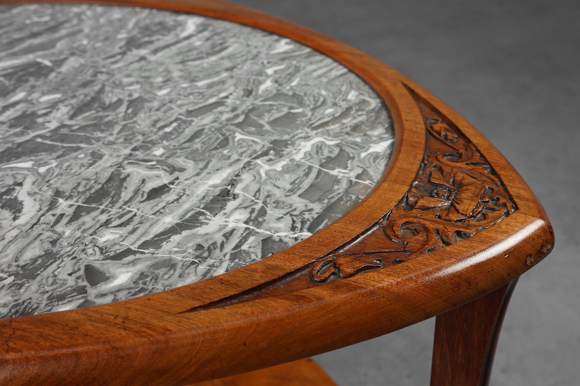 Art Nouveau Side Table in Walnut and Marble, France ca. 1915thumbnail